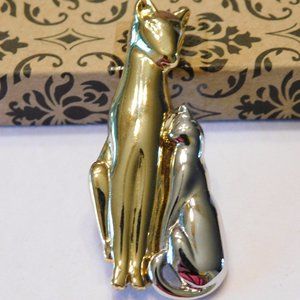 Gold & Silver Cat Brooch - Like New